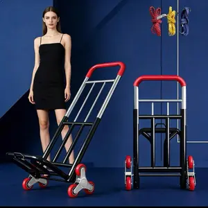 Heavy-Duty Folding Trolley, Equipped With Adjustable Buckles, Stair Wheels, And A Portable Lifting Function, Suitable For Transportation And Shopping; Foldable Design.