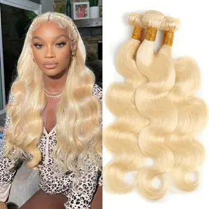 LUCKOCKOS 14A Blonde 613 Raw 16"-30"Body Wave Bundles   Brazilian Hair Bundles 100% Double Weft Human Hair 1 3 4   bundles HairExtensions for Women