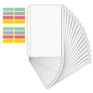 KTRIO 16Pcs A6 Binder Pockets 6 Holes Cash Envelopes for Budgeting, Clear Zipper Pouch Folders A6 Planner Inserts, Waterproof PVC Loose Leaf Filing Bags Plastic Money Coupon Sticky Notes Organizer