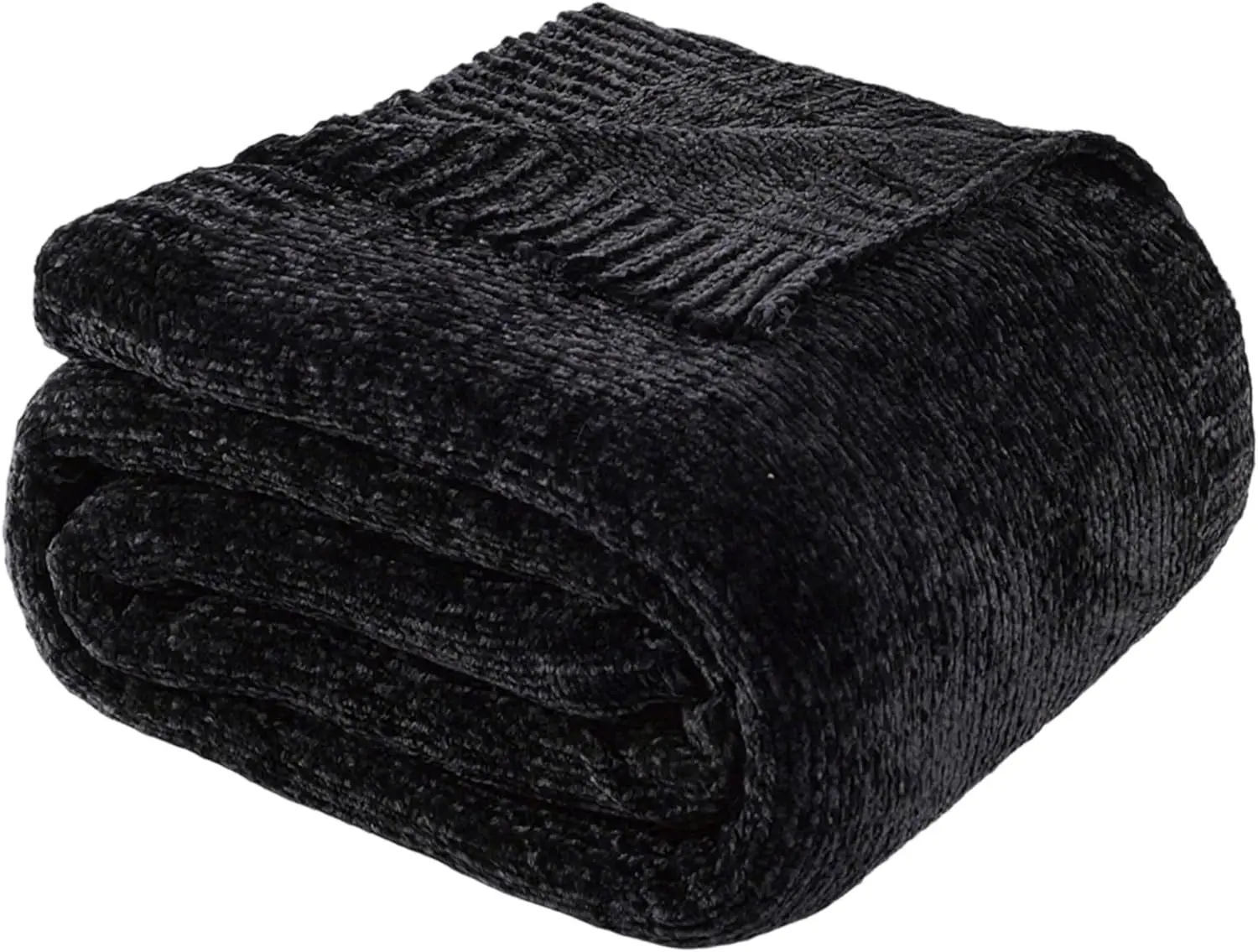Black Throw Blanket for Couch, Woven Chenille Throw Blankets for Bed, Chair, Sofa, Black Knitted Blanket Cozy Soft Blanket, 51"x67"