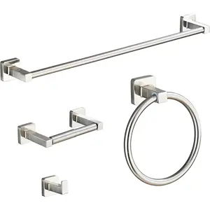Brushed Nickel Bathroom Hardware Set 4 count,Bathroom Accessories Set Stainless Steel Wall Mounted, Hand Towel Bar, Towel Ring, Robe Towel Hooks,Toilet Paper Holder,Towel Bar Set, 23.6 Inch...