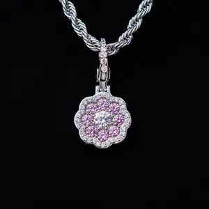Pink Flower Stone Clip On Pendant - 18k White Gold Plated, Life Guarantee, Perfect Mother's Day Gift (Chain Not Included)