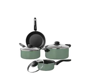 7 Piece Non-Stick Cookware Set in Green Sage Aluminum Lightweight Silicone