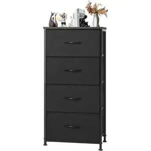 Black Dresser for Bedroom 4 Drawers, Tall Fabric Closet Chests Organizer Tower Furniture with Wooden Top Metal Frame for Nursery, Living Room, Closet