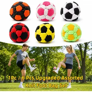 1Pc / 6 Pcs Upgraded Assorted Knit Foot Bag Set⚽ Geometric Football & Colorful Pattern Woven Foot Pouches, Handmade Juggling Bags for Kids Adults Outdoor Coordination Training
