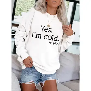 Women's Casual Slogan Print Pullover Sweater, Soft Long Sleeve Round Neck Sweatshirt, Comfortable Daily Wear