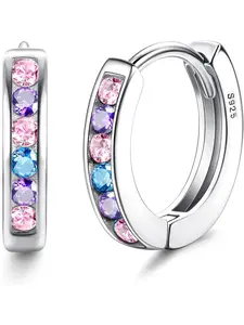 Small Silver Hoop Earrings for Girls Women 925 Sterling Silver Cartilage Tiny Sleeper Huggie Hoops Earrings with Cubic Zirconia Hypoallergenic Small Silver Hoop Earrings for Kids