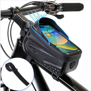 Waterproof Bicycle Top Tube Bag, Bike Accessories, Long Adjustable Extension Strap, Touch Screen Window, Large Capacity Frame Bag, Compatible with Phones Under 6.9"