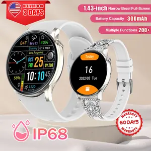 Elegant Women’s AMOLED Smartwatch, 1.43" Touchscreen, Bluetooth Calls, Health & Fitness Tracking, Waterproof Wearable w/ Crystal Gift Strap