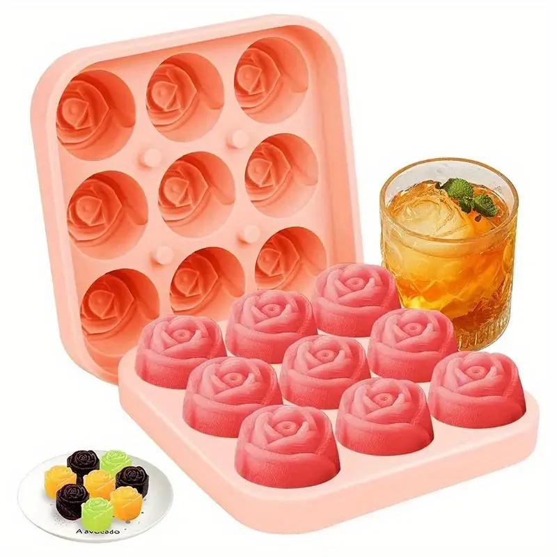 Creative Rose Shaped Ice Cube Mold, 1 Count Silicone Rose Ice Cube Tray with Lid, Multifunctional Ice Tray for Food Freezer & Cocktail & Whiskey