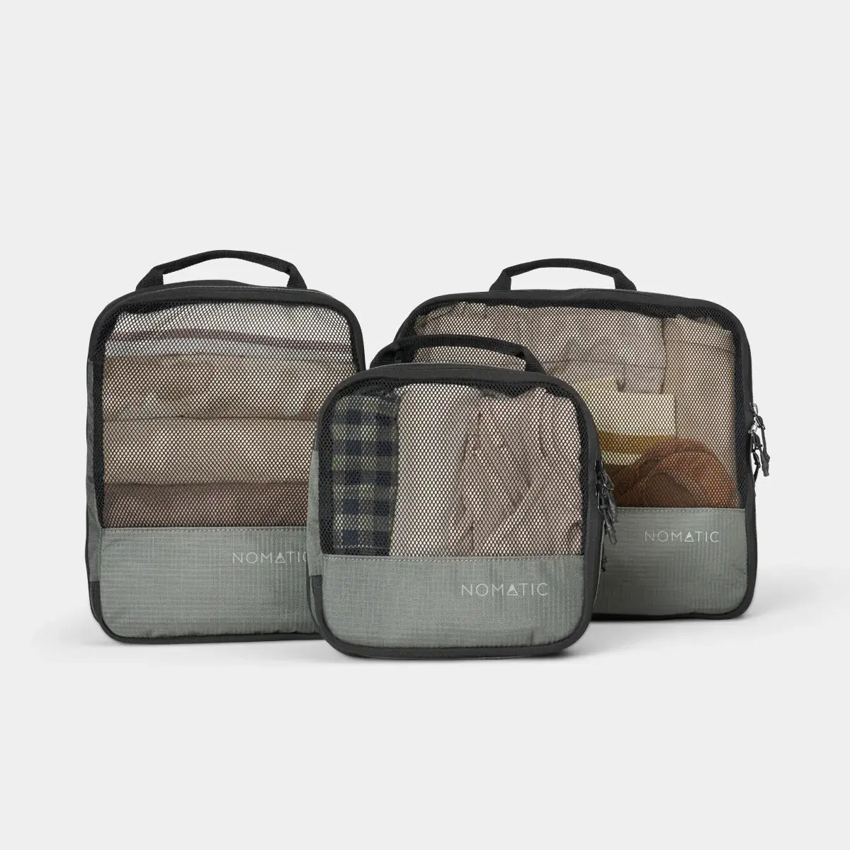 Compression Travel Cubes (3 Pack) - Nomatic Nylon Luggage Cubes with Zippered Compression System, Compact High-Capacity Space-Saver Organizers for Luggage, Unisex Adult Large & Small Sizes