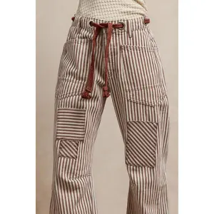 BiBi Drawstring Striped Twill Barrel Pants
