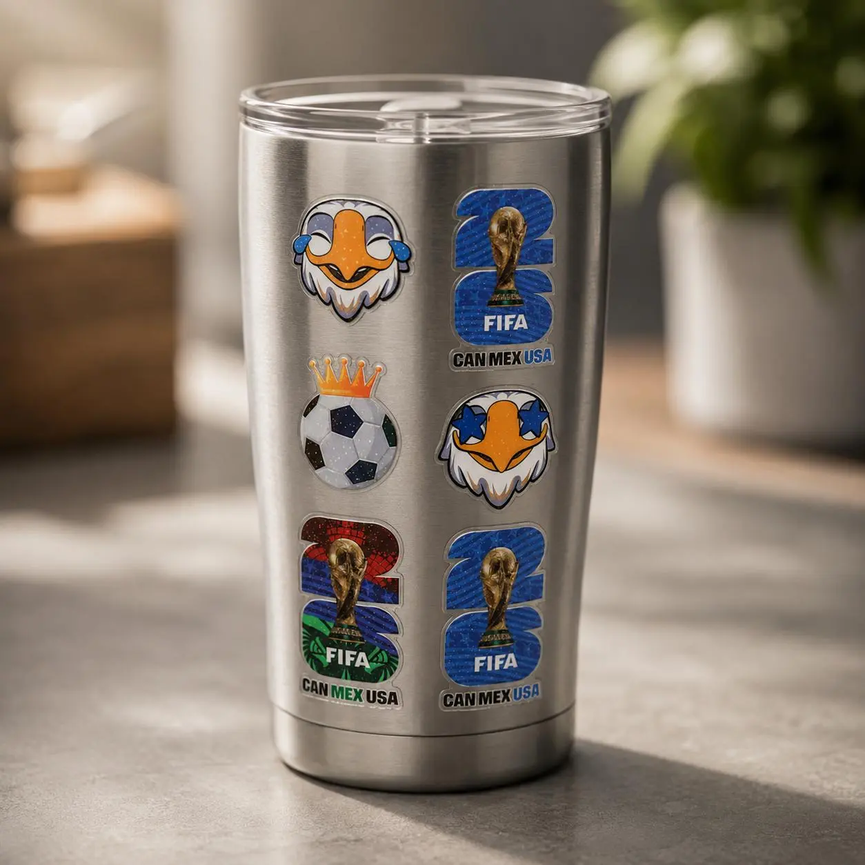 FIFA Official Licensed 2026 World Cup Mascot Glitter Stickers - Soccer Decals for Kids, Soccer Ball, Trophy, Flag, Flower Pots, Water Bottles, Photo Cards, DIY Crafts (summerwins), Colorful Glitter Finish