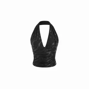 Cider Mesh Halter Neck Ruched Sequin Crop Top SwimWeek