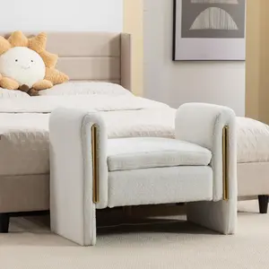 FathersDayGift Modern Velvet Ottoman Bench, Upholstered End-of-Bed or Entryway Bench, Comfy Small Footrest Stool for Living Room, Bedroom, or Dorm