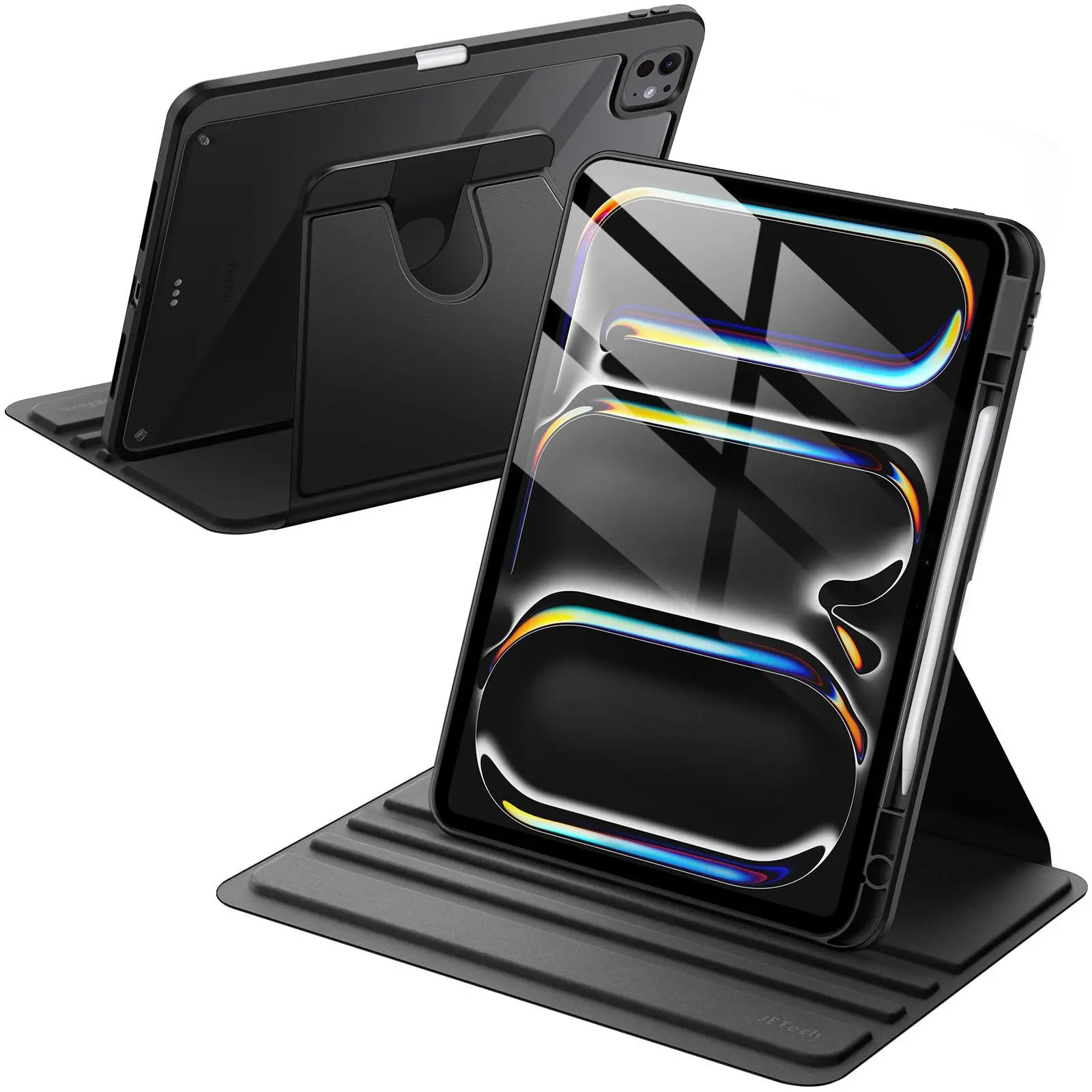 JETech Rotating Case ONLY for iPad Pro 13-Inch M5/M4 (2025/2024) with Pencil Holder, 360 Degree Rotation Protective Stand Cover Clear Back