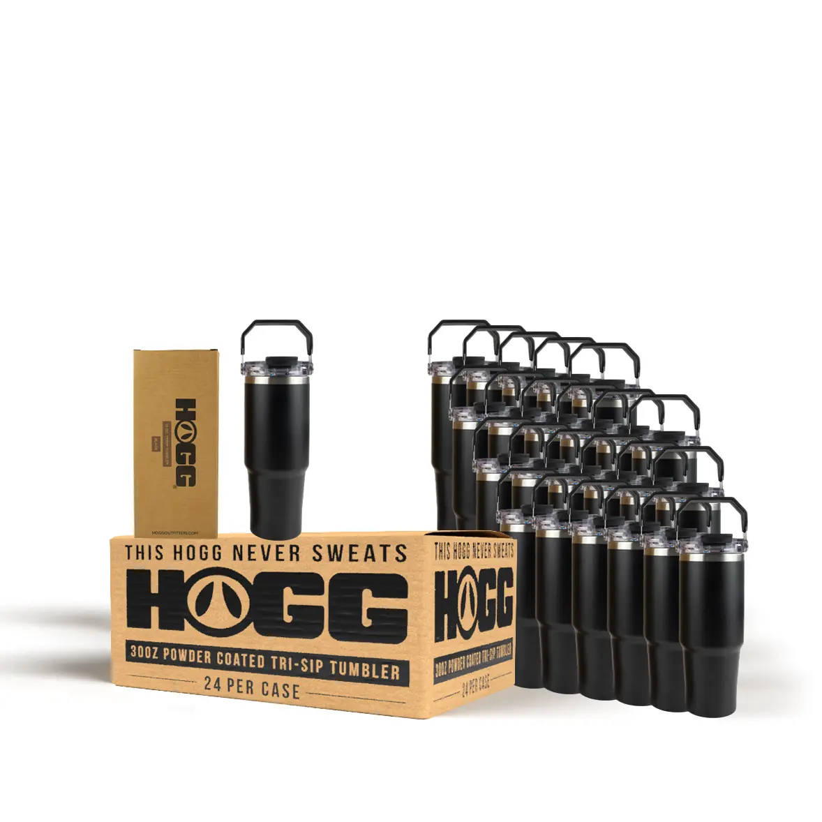 30oz Powder Coated Tri-Sip Tumbler Case (24 Units) - Black