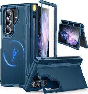 Magnetic for Samsung Galaxy Z Fold 7 Case Built-in Screen Protector [Thinner S Pen Holder & Kickstand] [Fit for MagSafe] [Hinge Protection] Full Body Shockproof Phone Case for Z Fold 7