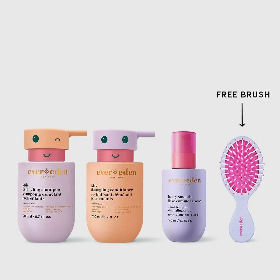 Evereden Kids Happy Hair Trio - Tangle-Free Hair with Plant Peptides - Silicone-Free Shampoo, Conditioner & Detangling Spray - Safe for Ages 3+