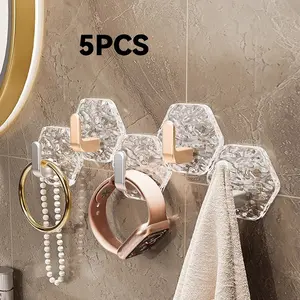 5PCS Glacier Pattern Adhesive Hooks - Heavy Duty No Drill Wall Hooks, Waterproof Traceless Sticky Hooks for Bathroom Kitchen Towel Hanging, Renter Friendly