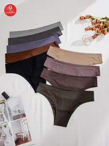 Women's Triangle Panties Set, Casual Fitted Design, All-Season Wear, No Simplistic Trace Glue, Pure Color, 9-Piece Pack