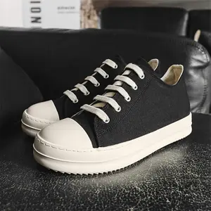 Men's casual canvas sneakers-black & white, round toe, durable low-top lace-up shoes, thick rubber sole, minimalist design for casual attire