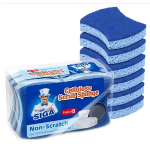 MR.SIGA Non-Scratch Cellulose Scrub Sponge, Dual-Sided Dishwashing Sponge for Kitchen, 12 Pack