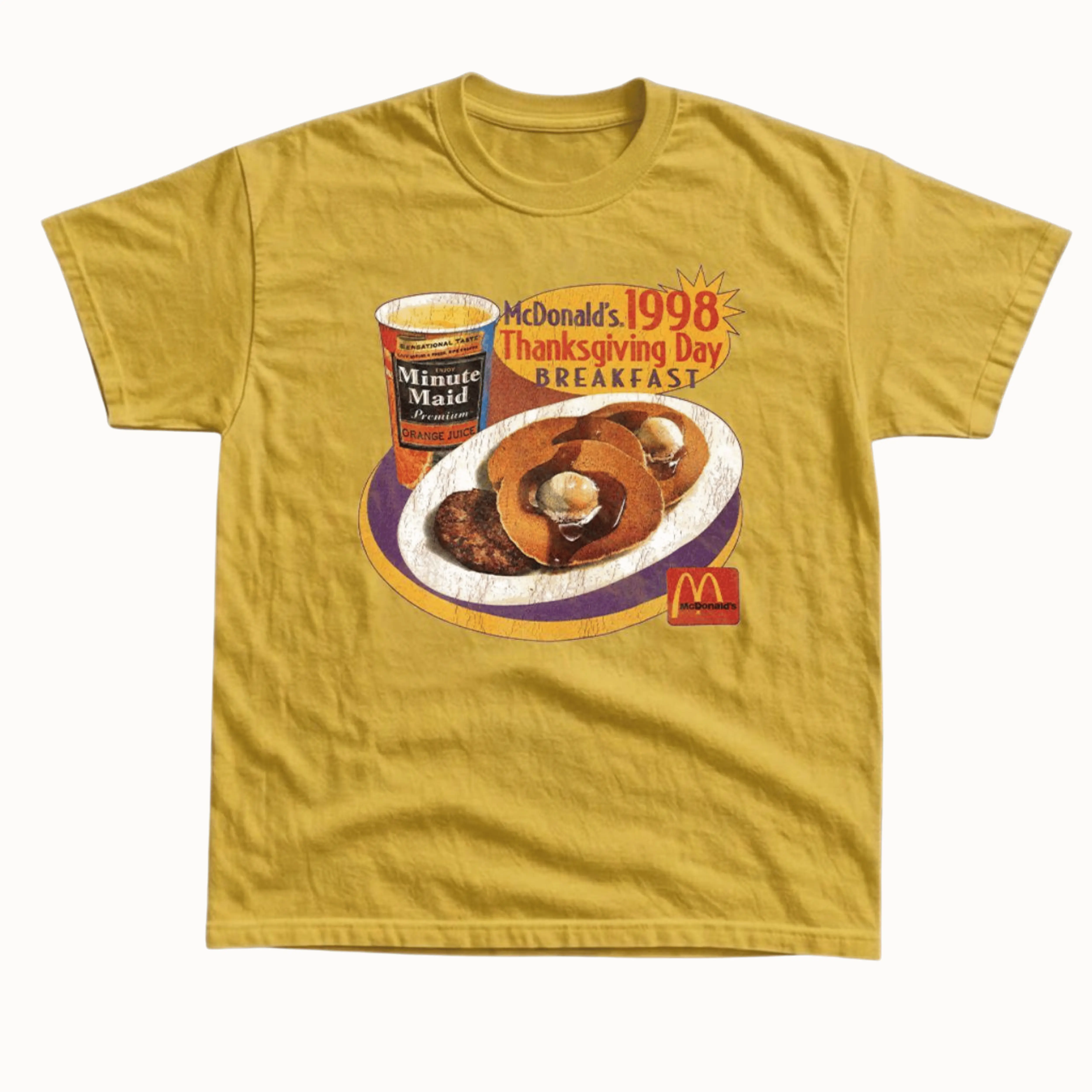 Gildan Men's and Women's T-Shirt, Vintage Style Thanksgiving Breakfast Graphic Tee, 1998 Fast Food Art, Retro Pancake Sausage Syrup Top, Autumn Fall Holiday Outfit, Y2K Grunge Streetwear, 90s Nostalgia Foodie Gift