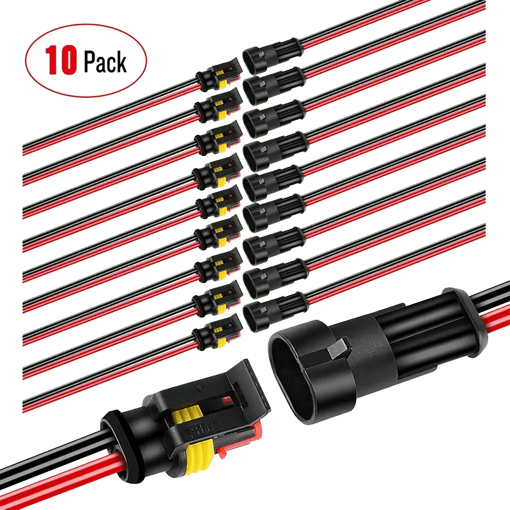 Nilight 10-Pack 16AWG Wire Quick Connect Terminal Plug Kit, 2-Pin Waterproof 1.5mm Series PA66 Nylon Connectors for Scooter, Boat, Caravan, Truck, Marine Electrical Use, Wire Plugs