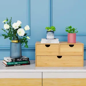 Bamboo Desk Drawer Organizer 2 Drawer Desktop Storage Box for Office Home Toiletries Supplies Vanity No Assembly Required