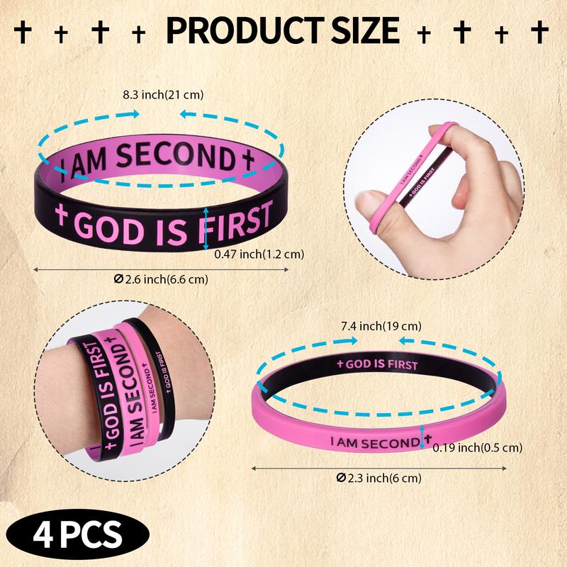 4 Pack GOD IS FIRST IM SECOND Bracelets - Interchangeable Black & White Christian Silicone Bands, Mix & Match Scripture Wristbands, and Uplifting Christian Gift Set for Men Women Teens