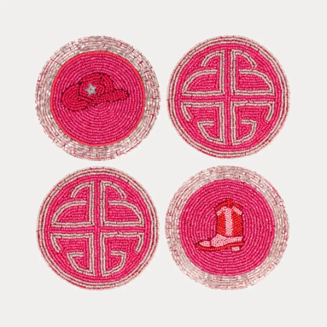 BuDhaGirl Indian Glam Hand-Beaded Embroidered Round 4 Inches Drink Coasters - Set of 4, Kitchen Tableware Accessory