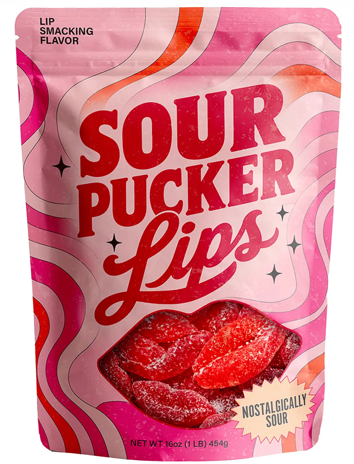 Sour Pucker Up Gummy Lips Candy, 1 Pound, Cherry, Watermelon & Strawberry