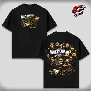 WrestleMania 42 Las Vegas 2025 T Shirt, WWE Wrestling Graphic Tee, Vintage Oversized Streetwear Unisex Breathable Cotton Crewneck Shirt, WrestleMania Outfit Gift for Wrestler Fans