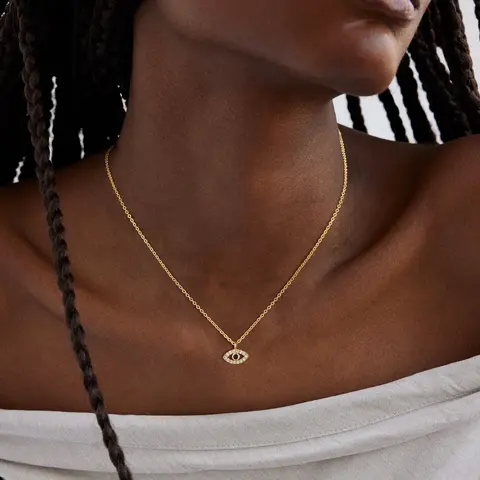 Dainty 14K Gold Plated Evil Eye Necklace for Women - Delicate CZ Diamond Choker Pendant Necklace Jewelry Gift