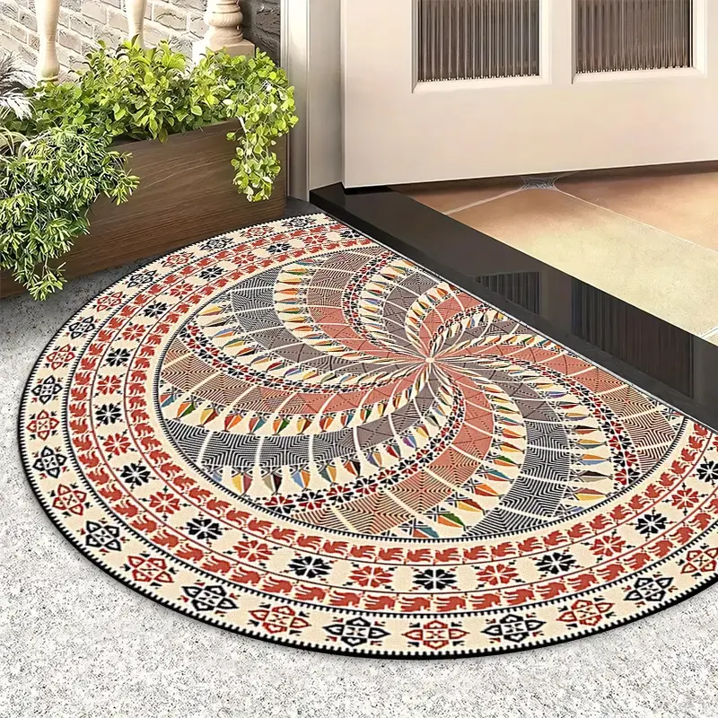 Creative Vintage Half-Round Door Mat, Door Entrance Rug, Bohemian Print Design, Bohemian Style Rugs, Soft Non-Slip Washable Carpet, Soft Area Rug, Home Decor Indoor Outdoor Rug
