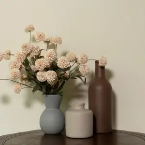 Fake Flowers in Vase for Centerpieces, Faux Flowers in Modern Ceramic Vase Set of 3 with 8 Artificial Autumn Chrysanthemums Decorative Swags