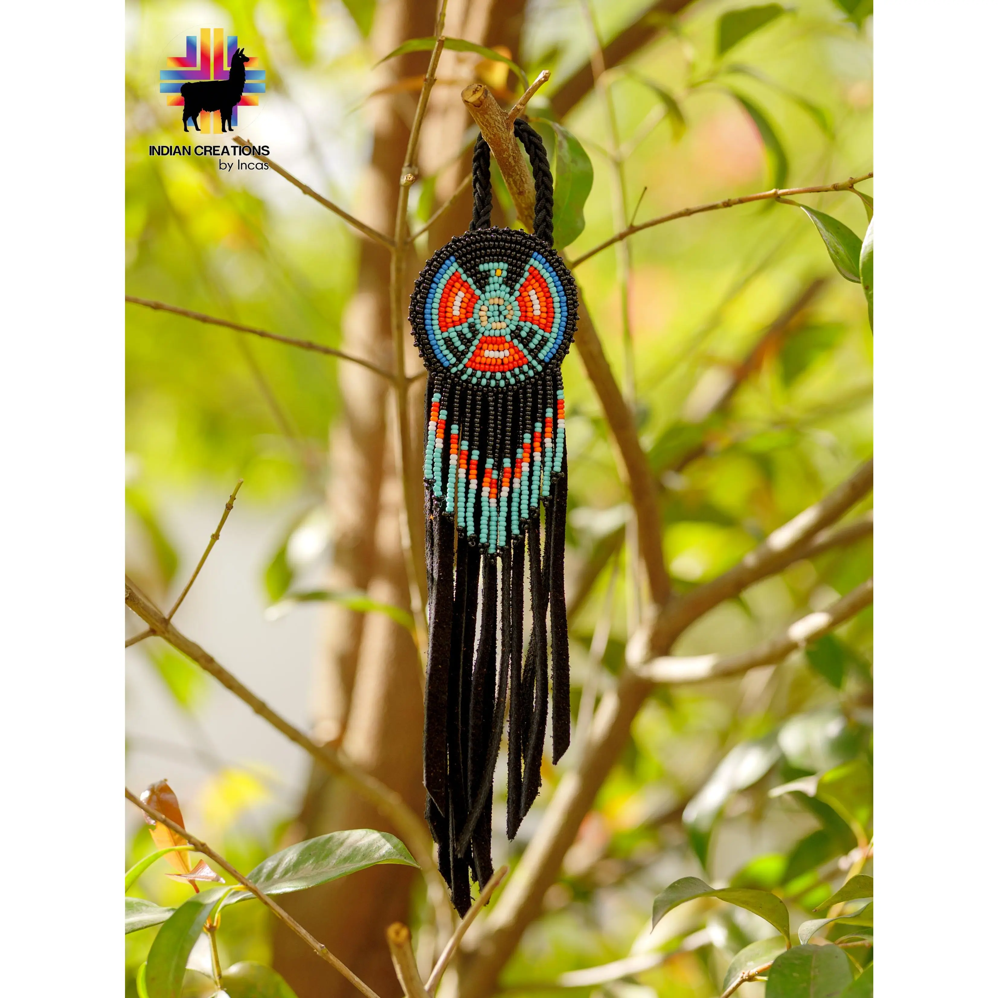 Handmade Leather Hair Tie. Beaded Hair accessories. Made in Ecuador. Boho and Chic.