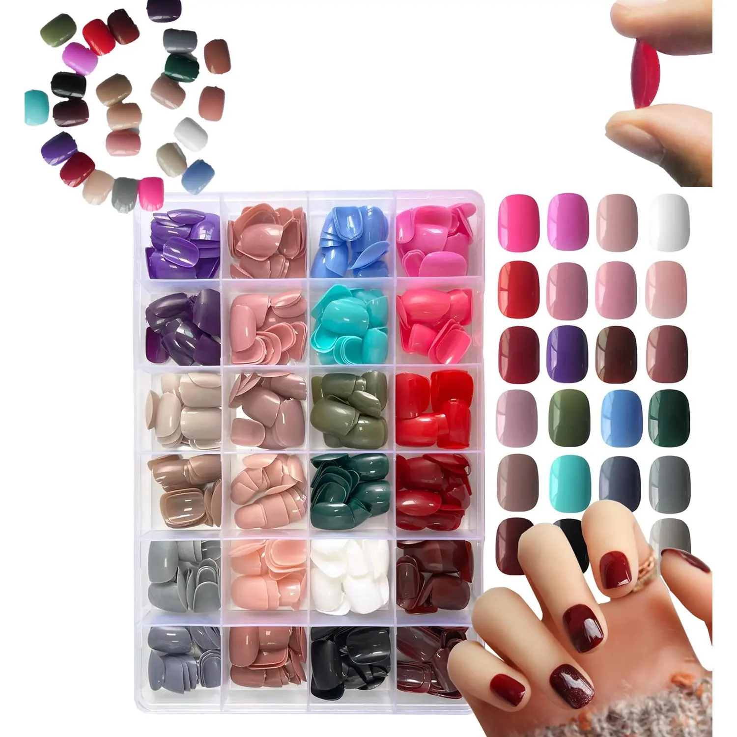 576PCS 24 Colors Short Glossy Press On Nails, Solid Color Full Cover Acrylic False Nail Tips, Artificial Fake Nails for Women Girls Nail Art Manicure