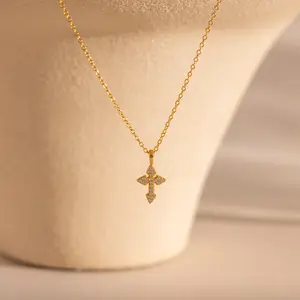 Vintage Cross Necklace by Caitlyn Minimalist - Dainty Pave Diamond Cross Pendant Necklace for Women - Religious Jewelry - Gift for Her