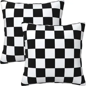 Checkered Pillow Covers 18X18 in Couch Black and White Plaid Pillow Case Sets of 2 Modern Decorative Square Throw Pillows for Home Living Room Bedroom Bed Cushion Outdoor Tebjh