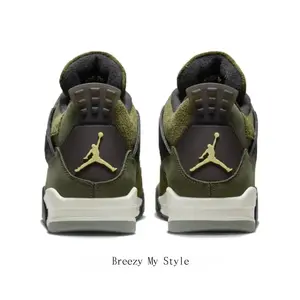 Olive Green & Off-White Retro Workwear Style Sneakers, Breathable Mesh Suede Panel Trendy Versatile Casual Shoes