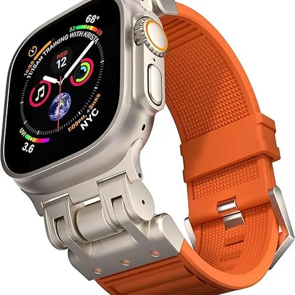 Rugged Titanium Steel Links Metal Connector Band for iWatch - Silicone Connectors, Multi-Sizes for iWatch Ultra/Ultra2 49mm, Series 9-1 45mm/44mm/42mm, Orange, Casual, Chic, Durable, Skin-Friendly
