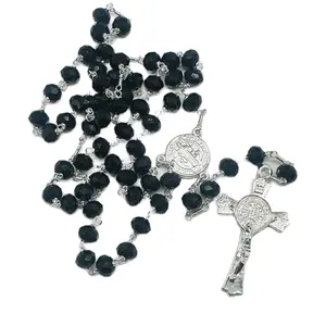 St. Benedict Wired Wrapped Rosary Silver Plated with Black Beads
