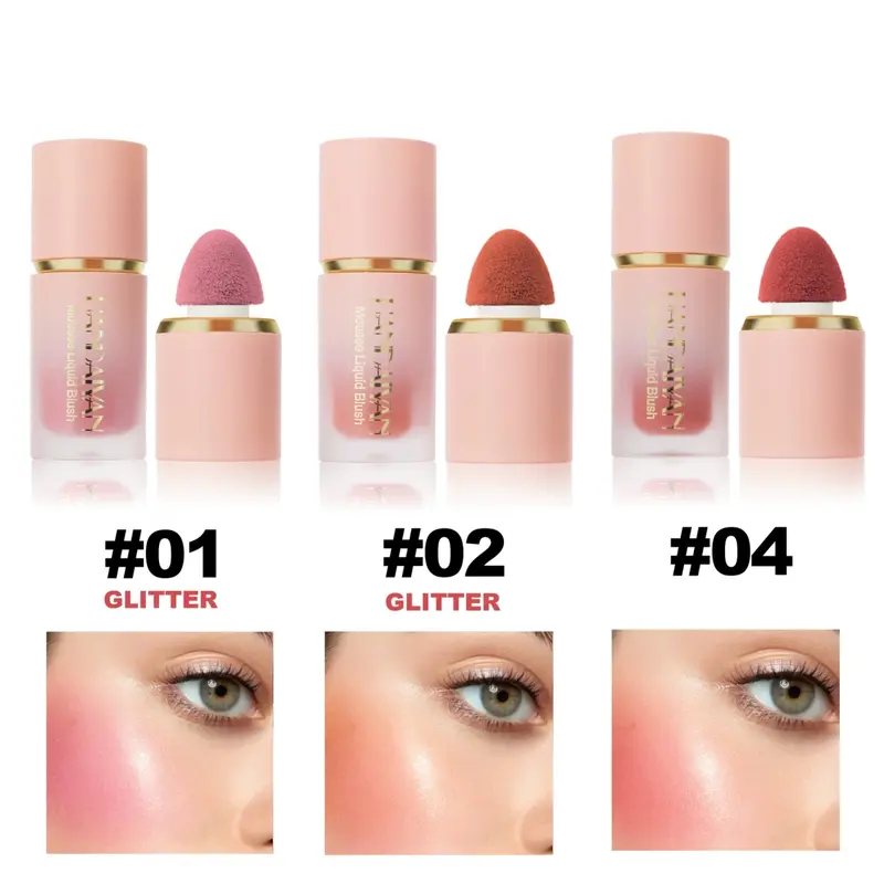 Handaiyan 01+02+04 Set Alcohol-Free Soft Matte Colored Liquid Powder Blush, Acne-Prone Safe Brightening Blendable Lightweight Glass Bottle Makeup for Blush-Eyes-Lips, Ideal for Work & Travel