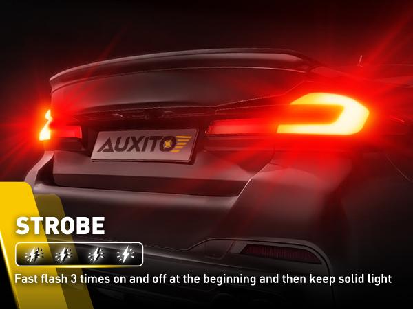 AUXITO 2026 Upgraded Red LED Strobe Tail Brake Light Bulb, CANBUS Ready 7440/7443 OR 3156/3157 LED Flashing Stop Bulbs (Not Universal), 3800LM 400% Brighter Plug and Play,for Backup Light Tail Light Brake Light Turn Signal Light Parking Light, Pack of 2