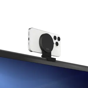 "Belkin Stage iPhone Continuity Camera Mount, MagSafe Magnetic Connection, iPhone into Webcam, iPhone 12 or Later, Conference Calls, Facetime Sessions, Content Creation, for Apple TV 4K & TV's Displays up to 4"" Depth, Tilt from -20 to + 30 Degrees."