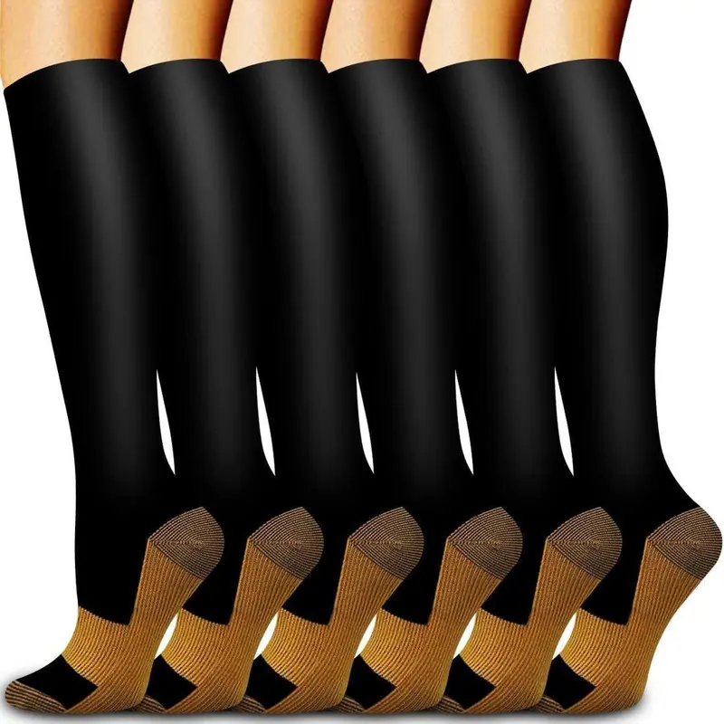Women's 6-Pair High Targeted Compression Polyester Athletic Crew Sock Sets - Breathable, Sweat Wicking, Quick-Dry, Durable Support, Machine Washable, All-Season for Running, Biking, Polyester Athletic Socks