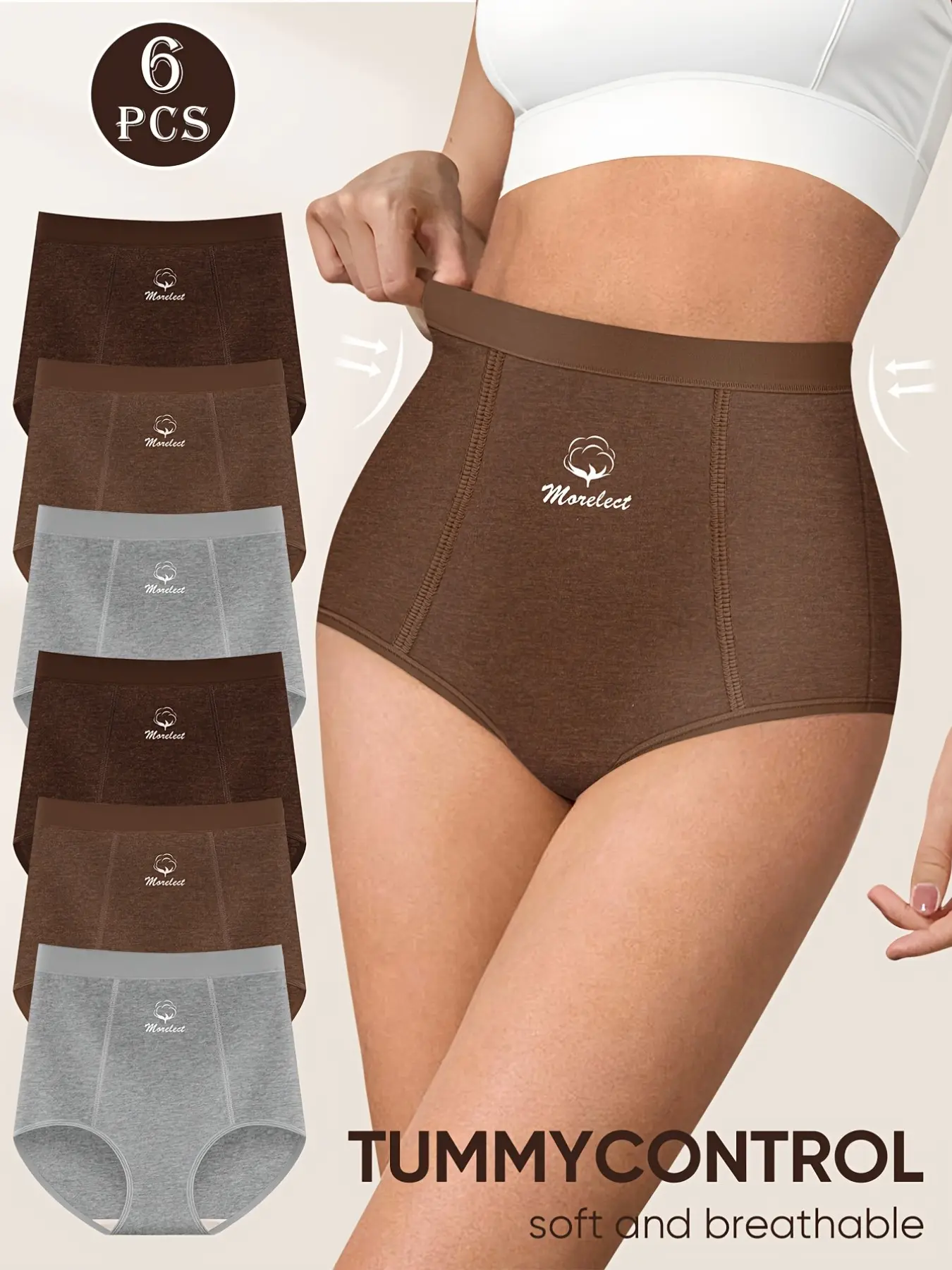 6-Pack 95% Cotton Plus Size Women's Underwear, Loose-Fit Plain Design Triangle Panties, Comfortable Everyday Casual Inner Wear for All Seasons, Fashion Comfy Underwear