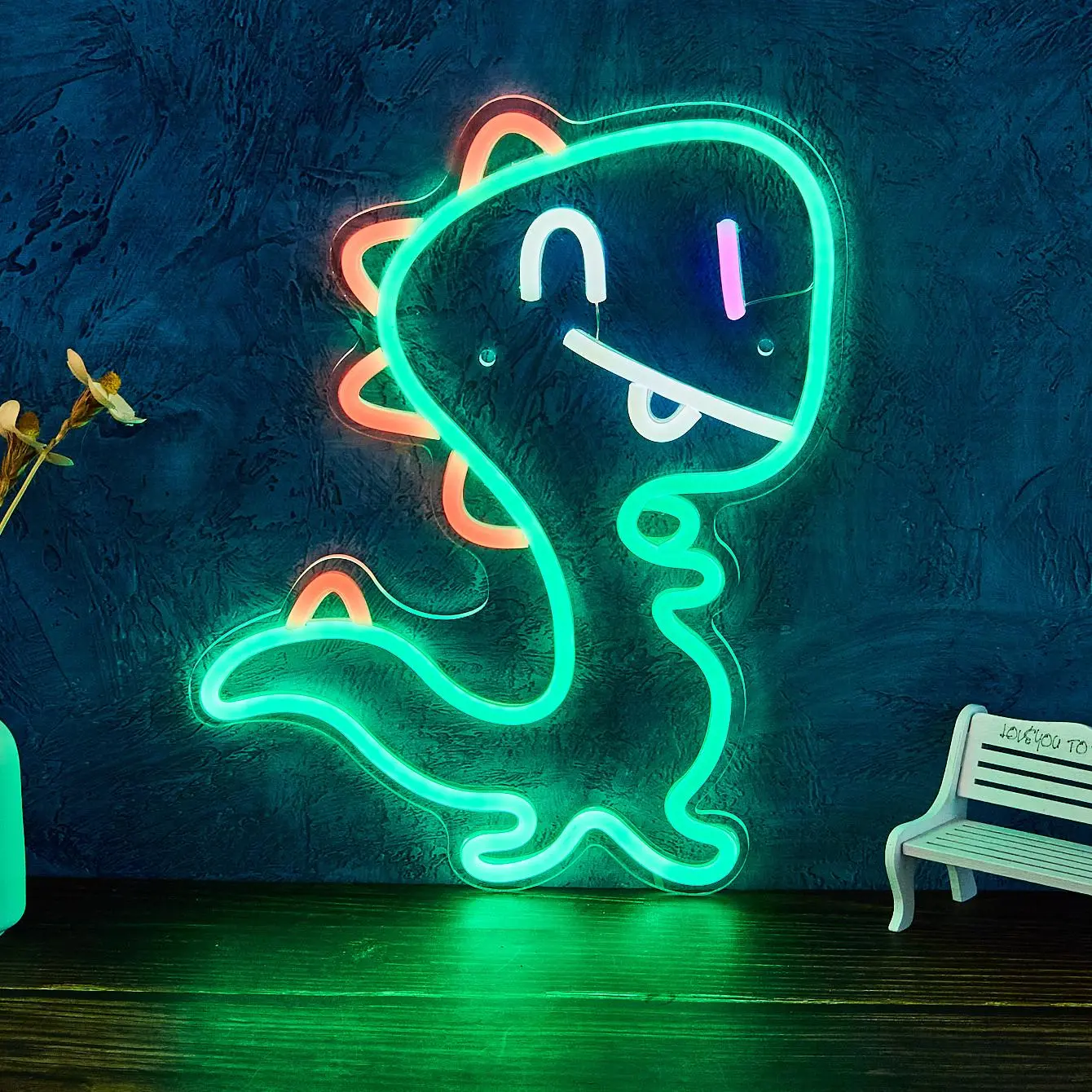 Cartoon Dinosaur Design Neon Sign, 1 Count USB Rechargeable Neon Light, Decorative Neon Sign for Home Bedroom Living Room Party Dinosaur Lamp, Decorative Lights